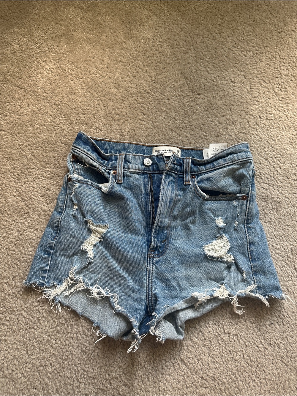 Abercrombie & Fitch Light Blue High-Waist Distressed Denim Shorts